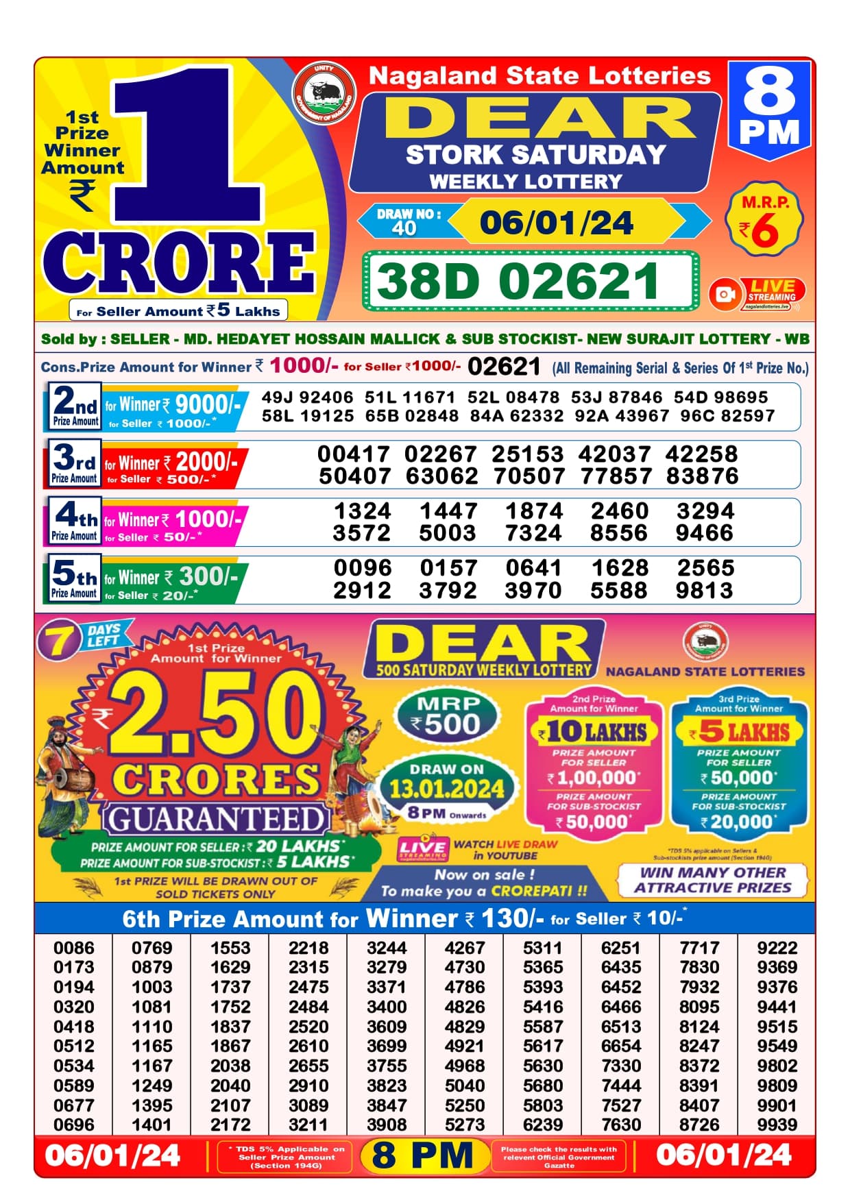 Nagaland State Lottery Result Today 8PM