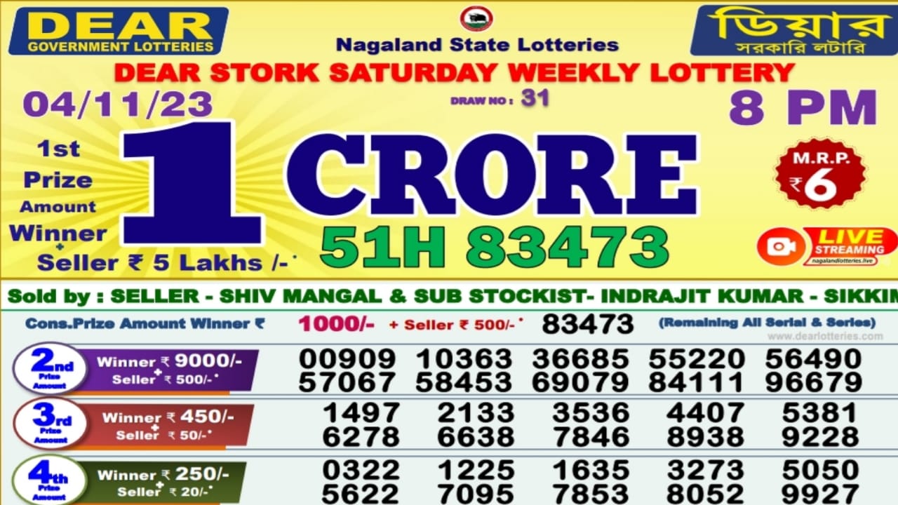 Dear Lottery Result Today 1 PM