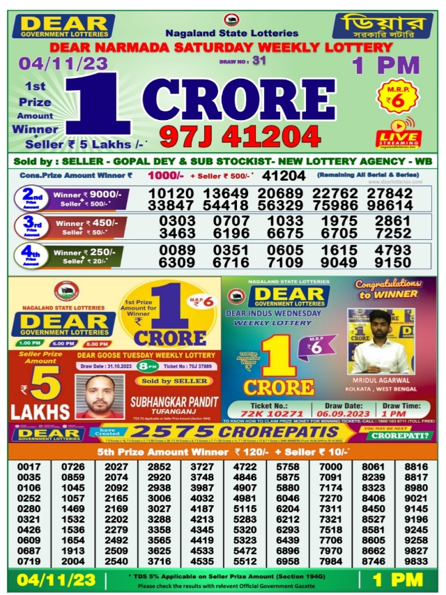 Dear Lottery Result Today 1 PM